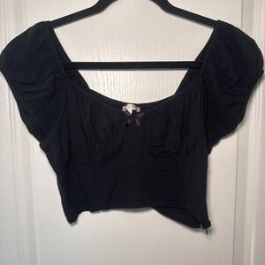 Lottie Moss PacSun Black Milkmaid Crop Top Cap Sleeve Sweetheart Coquette Y2K S